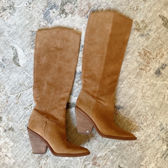 $280 Sam Edelman Indigo Pointed Toe CUBAN HEEL Knee High Boot tab 6.5 - Picture 1 of 7